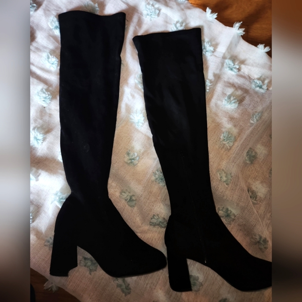 Black Knee High Suede Boots Size 9